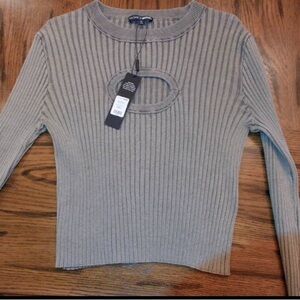 Fashion Nova Gray Ribbed Long Sleeve Top